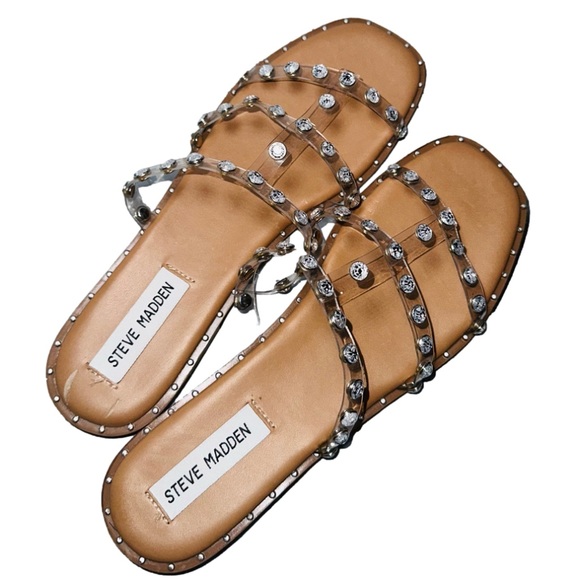 Steve Madden Lyna Clear Faux Crystal Flat Sandals - Picture 8 of 10